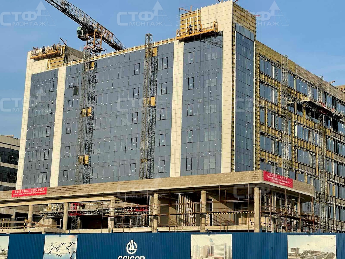 Монтаж витражного остекления и устройство вентилируемых фасадов МФК G-S PLAZA "Жемчужина" по ул. С. Ковалевской